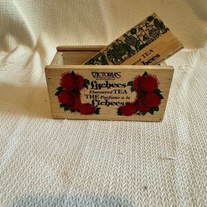 Victoria's Secret Wooden Tea Box with Red Floral Design